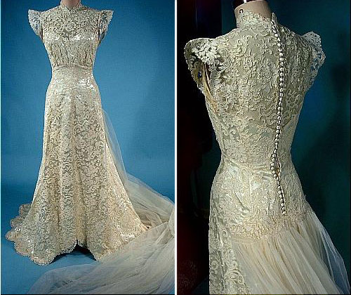Esther will wear a very vintage lace wedding gown